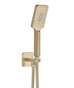 JTP Hix Brushed Brass Outlet Elbow with Parking Bracket, Hose & Handset
