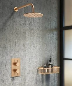 Arezzo Round 200mm Brushed Bronze Fixed Shower Head + Wall Mounted Arm -Bathroom Supplies Sales 2024 ABRZ2RSHA d2 460