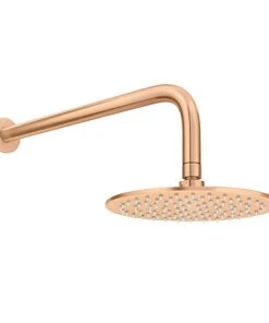 Arezzo Round 200mm Brushed Bronze Fixed Shower Head + Wall Mounted Arm