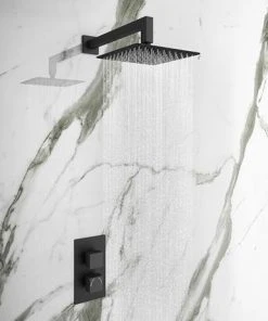Arezzo Matt Black 200 x 200mm Square Shower Head with Wall Mounted Arm -Bathroom Supplies Sales 2024 AZ20ARM d2 460 1