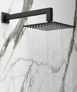 Arezzo Matt Black 200 x 200mm Square Shower Head with Wall Mounted Arm