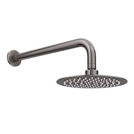 Arezzo Round 200mm Brushed Gunmetal Grey Fixed Shower Head + Wall Mounted Arm 2 Arezzo Round 200mm Brushed Gunmetal Grey Fixed Shower Head + Wall Mounted Arm - Image 2