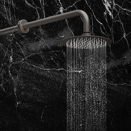 Arezzo Round 200mm Brushed Gunmetal Grey Fixed Shower Head + Wall Mounted Arm 1 Arezzo Round 200mm Brushed Gunmetal Grey Fixed Shower Head + Wall Mounted Arm