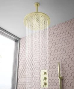 Arezzo Round Brushed Brass Outlet Elbow with Parking Bracket, Flex & Handset -Bathroom Supplies Sales 2024 AZ75 BB d3 460