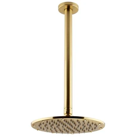 Arezzo Brushed Brass 195mm Thin Round Shower Head + 300mm Ceiling Mounted Arm 2 Arezzo Brushed Brass 195mm Thin Round Shower Head + 300mm Ceiling Mounted Arm - Image 2