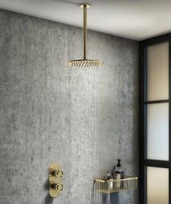 Arezzo Brushed Brass 195mm Thin Round Shower Head + 300mm Ceiling Mounted Arm 5 Arezzo Brushed Brass 195mm Thin Round Shower Head + 300mm Ceiling Mounted Arm -Bathroom Supplies Sales 2024 AZBB195CA d2 460