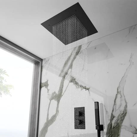 Arezzo Matt Black 400 x 400mm Recessed Ceiling Mounted Square Shower Head 3 Arezzo Matt Black 400 x 400mm Recessed Ceiling Mounted Square Shower Head - Image 3