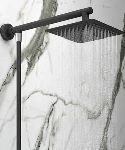 Arezzo Square 200mm Matt Black Slim Rainfall Shower Head with 1.75m Flexible Hose