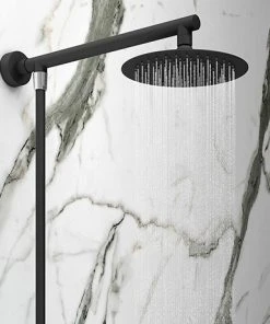 Arezzo Round 200mm Matt Black Slim Rainfall Shower Head with 1.75m Flexible Hose