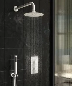 Arezzo Round Matt White Outlet Elbow with Parking Bracket, Flex + Handset -Bathroom Supplies Sales 2024 AZMWHSB n d2 460