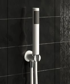 Arezzo Round Matt White Outlet Elbow with Parking Bracket, Flex + Handset