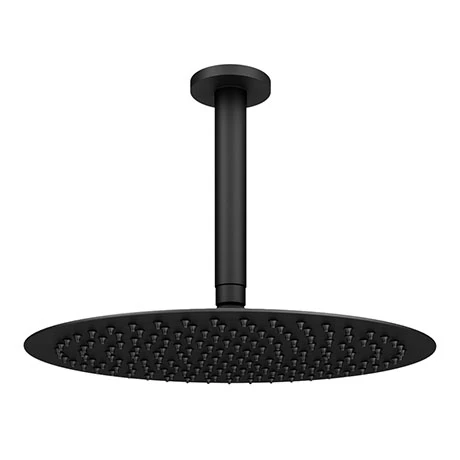 Arezzo Matt Black 300mm Thin Round Shower Head with Ceiling Mounted Arm 1 Arezzo Matt Black 300mm Thin Round Shower Head with Ceiling Mounted Arm