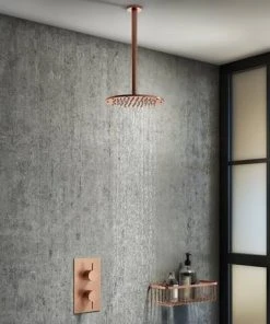 Arezzo Rose Gold 195mm Thin Round Shower Head + 300mm Ceiling Mounted Arm -Bathroom Supplies Sales 2024 AZRG195CA d2 460