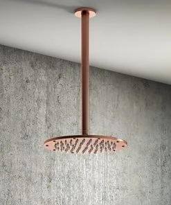 Arezzo Rose Gold 195mm Thin Round Shower Head + 300mm Ceiling Mounted Arm