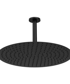 Arezzo Matt Black 400mm Thin Round Shower Head + 150mm Ceiling Mounted Arm