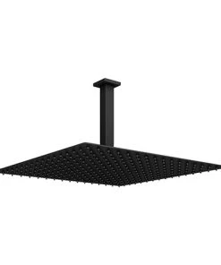 Arezzo Matt Black 400 x 400mm Thin Square Shower Head + Ceiling Mounted Arm