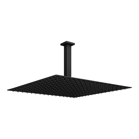 Arezzo Matt Black 400 x 400mm Thin Square Shower Head + Ceiling Mounted Arm 1 Arezzo Matt Black 400 x 400mm Thin Square Shower Head + Ceiling Mounted Arm