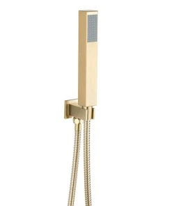 Arezzo Brushed Brass Square Outlet Elbow with Parking Bracket, Flex + Handset