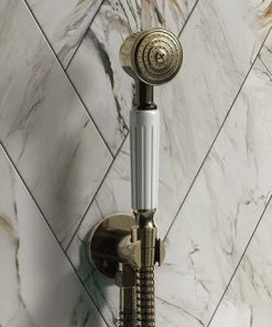 Chatsworth Antique Brass Outlet Elbow with Parking Bracket, Flex & Handset