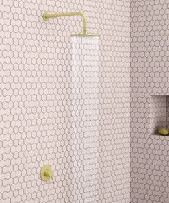 Arezzo Round 200mm Brushed Brass Fixed Shower Head + Wall Mounted Arm -Bathroom Supplies Sales 2024 CRZ2WA BB d2 460