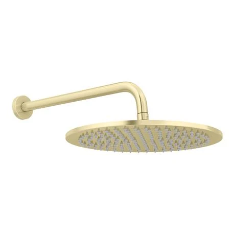 Arezzo Round 300mm Brushed Brass Fixed Shower Head + Wall Mounted Arm 2 Arezzo Round 300mm Brushed Brass Fixed Shower Head + Wall Mounted Arm - Image 2