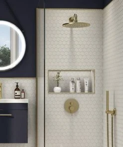 Arezzo Round 300mm Brushed Brass Fixed Shower Head + Wall Mounted Arm 9 Arezzo Round 300mm Brushed Brass Fixed Shower Head + Wall Mounted Arm -Bathroom Supplies Sales 2024 CRZ3WA BB d4 460