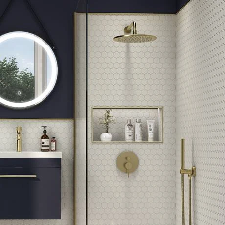 Arezzo Round 300mm Brushed Brass Fixed Shower Head + Wall Mounted Arm 4 Arezzo Round 300mm Brushed Brass Fixed Shower Head + Wall Mounted Arm - Image 4