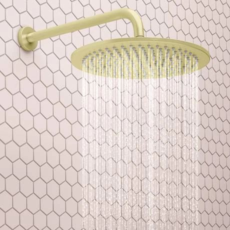 Arezzo Round 300mm Brushed Brass Fixed Shower Head + Wall Mounted Arm 5 Arezzo Round 300mm Brushed Brass Fixed Shower Head + Wall Mounted Arm - Image 5