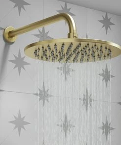 Arezzo Round 300mm Brushed Brass Fixed Shower Head + Wall Mounted Arm