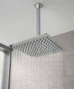 Milan Ultra Thin Square Shower Head with Vertical Arm - 300x300mm