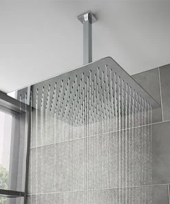 Milan Large 400mm Thin Square Shower Head + Ceiling Mounted Arm
