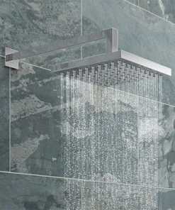 Milan Square Shower Head with Wall Mounted 90 Degree Bend Arm - 200x200mm