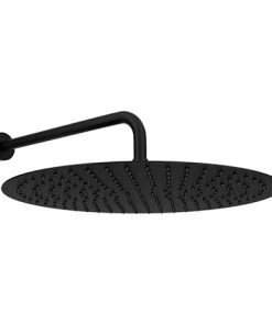Arezzo Round 400mm Matt Black Fixed Shower Head + Wall Mounted Arm