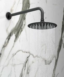Arezzo Round 200mm Matt Black Fixed Shower Head + Wall Mounted Arm