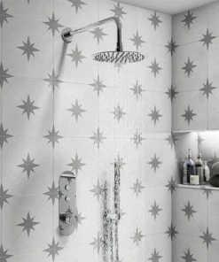 Cruze Round 200mm Chrome Fixed Shower Head + Wall Mounted Arm -Bathroom Supplies Sales 2024 RDHDARCH d3 460