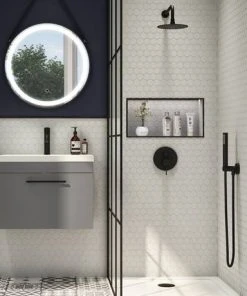 Arezzo Round Matt Black Outlet Elbow with Parking Bracket, Flex & Handset -Bathroom Supplies Sales 2024 RDHSBLK d3 460