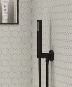 Arezzo Round Matt Black Outlet Elbow with Parking Bracket, Flex & Handset -Bathroom Supplies Sales 2024 RDHSBLK d4 460