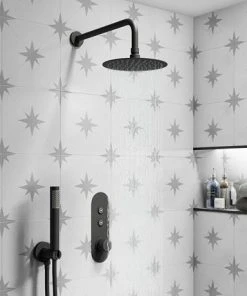 Arezzo Round Matt Black Outlet Elbow with Parking Bracket, Flex & Handset -Bathroom Supplies Sales 2024 RDHSBLK d6 460