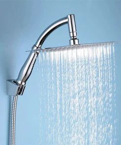 Milan 200 x 200mm Square Stainless Steel Shower Head, Extension Arm + Hose Kit