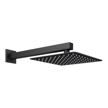 Arezzo Square 200 x 200mm Matt Black Fixed Shower Head + Wall Mounted Arm 2 Arezzo Square 200 x 200mm Matt Black Fixed Shower Head + Wall Mounted Arm - Image 2