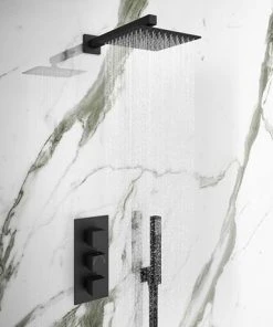 Arezzo Square Matt Black Outlet Elbow with Parking Bracket, Flex & Handset -Bathroom Supplies Sales 2024 SQHSBLK d3 460