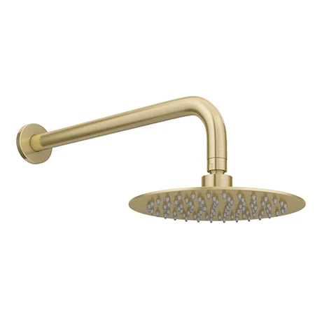 Venice Giro Brushed Brass Shower Head with Wall Mounted Arm - 200mm 1 Venice Giro Brushed Brass Shower Head with Wall Mounted Arm - 200mm