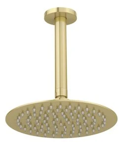 Venice Giro 200mm Round Brushed Brass Fixed Shower Head + 150mm Ceiling Mounted Arm