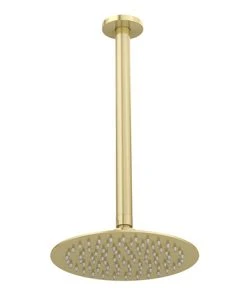 Venice Giro 200mm Round Brushed Brass Fixed Shower Head + 300mm Ceiling Mounted Arm